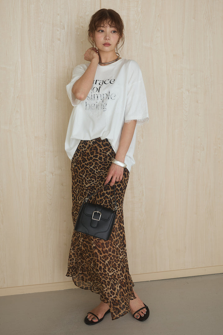 [SET]レースロゴプリントTシャツ+レオパード柄スカート(2set)