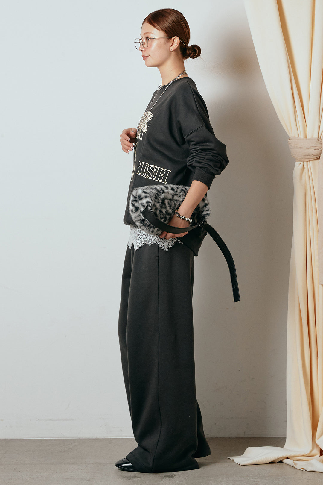 [SET]裏毛カレッジプリントプルオーバー+裏起毛スウェットワイドパンツ(2set)