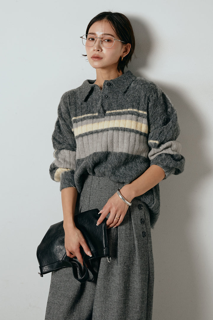 アルパカタッチボーダーポロニット/チャコール