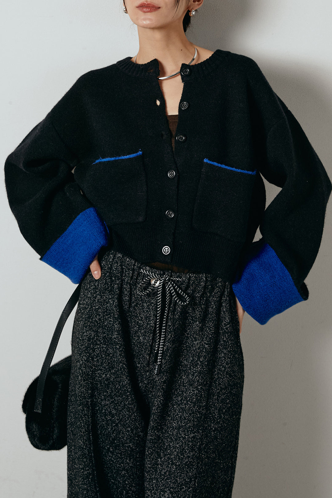 アルパカタッチダブルフェイスカーディガン/ブラック