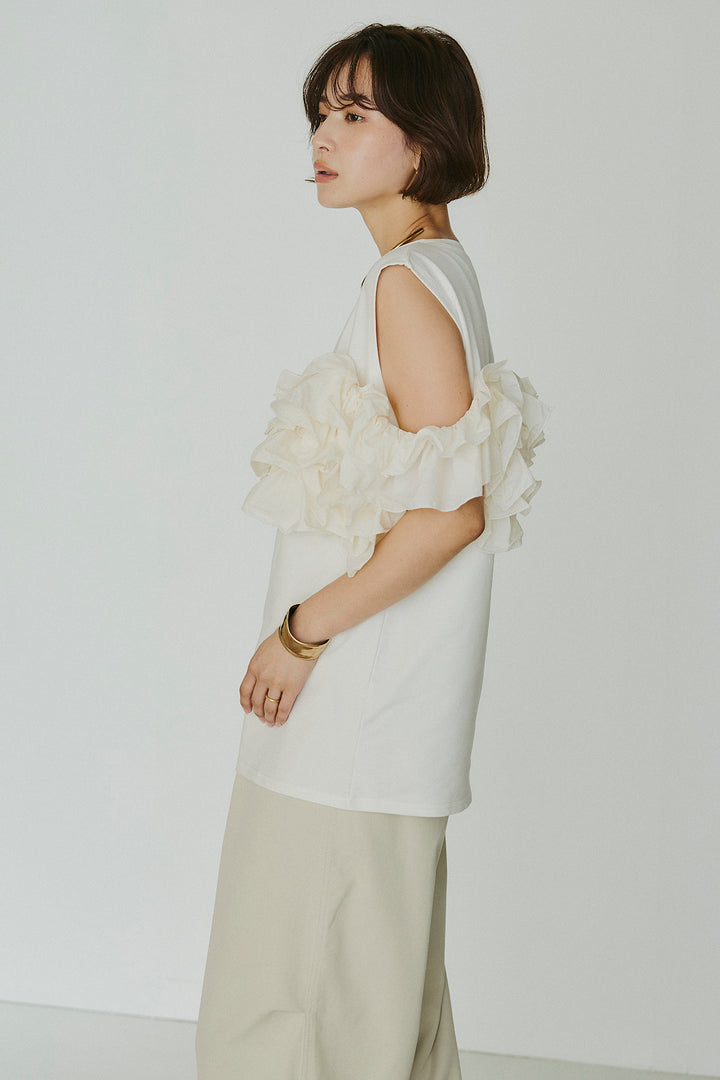 [SET]天竺ナイロンドッキングビスチェ風トップス+オーガンジータックパンツ(2set)