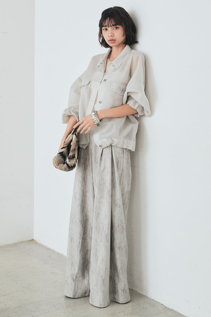 [SET]シアーダンボールサイドドロストジャケット+紐ベルト付きかすれ柄ワイドスラックス(2set)