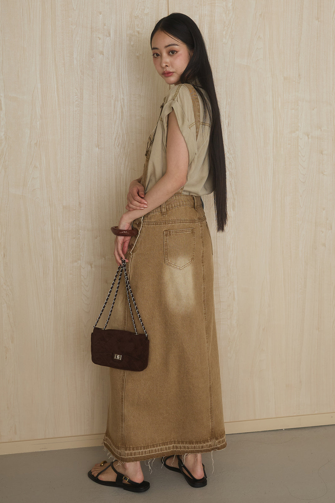 [SET]リヨセルデニムノースリシャツ+センタースリットデニムジャンスカ(2set)