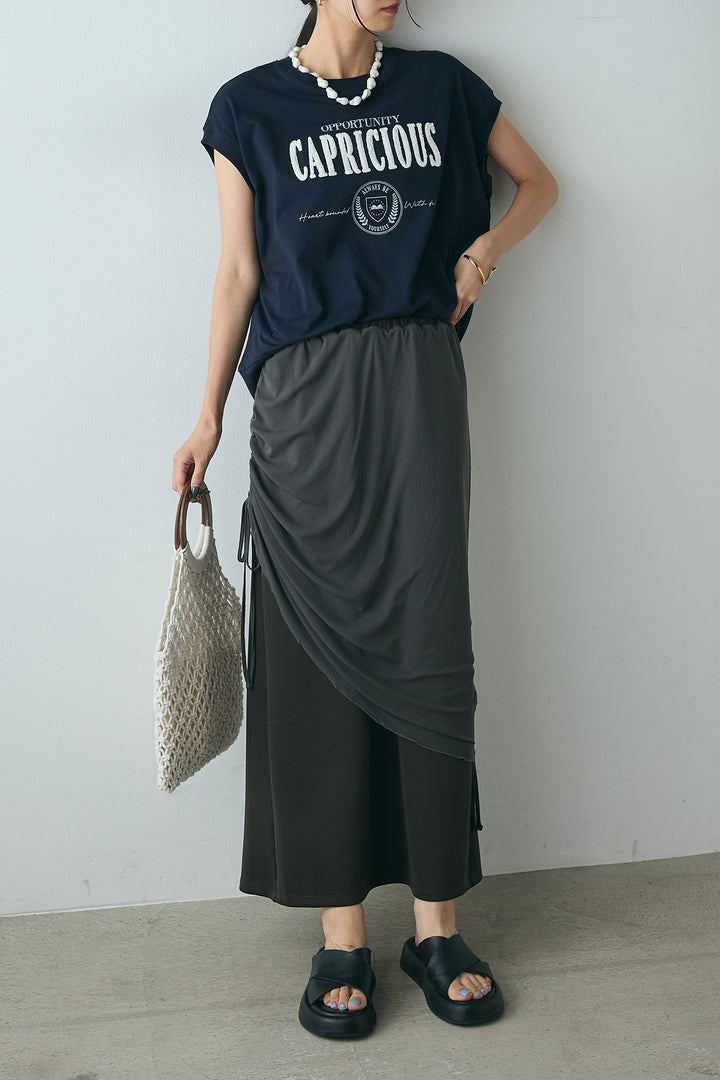 [SET]サガラ刺繍フレンチスリーブTシャツ+シアーレイヤードタイトスカート(2set)