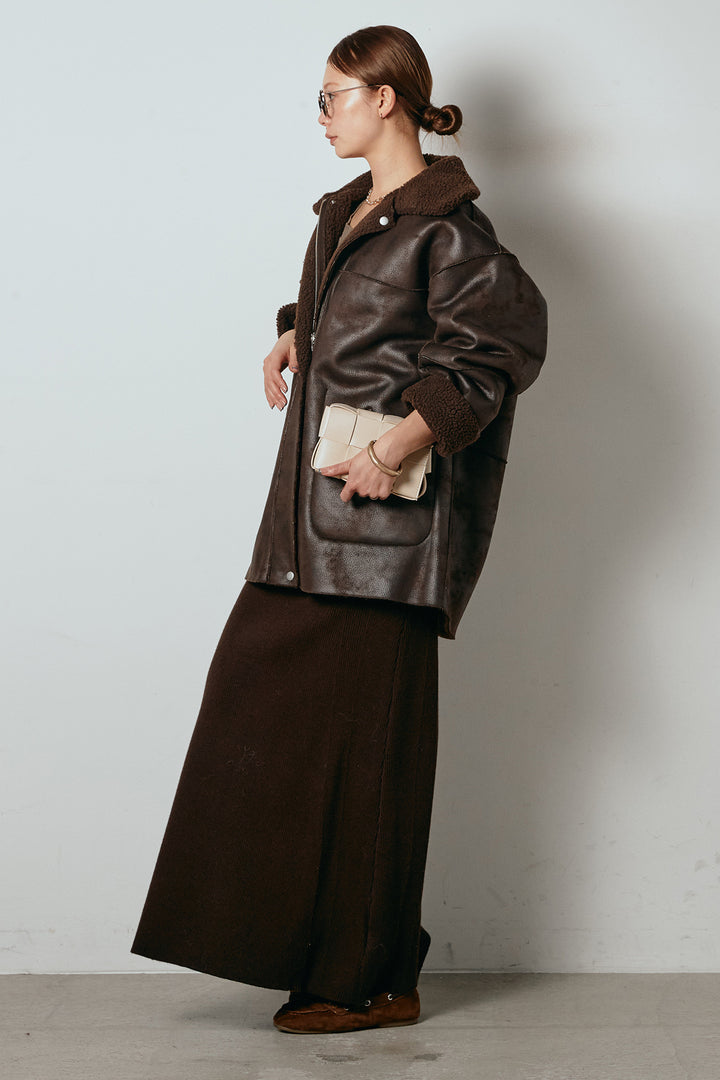 [SET]リバーシブルエコムートンコート+リブナローニットスカート(2set)