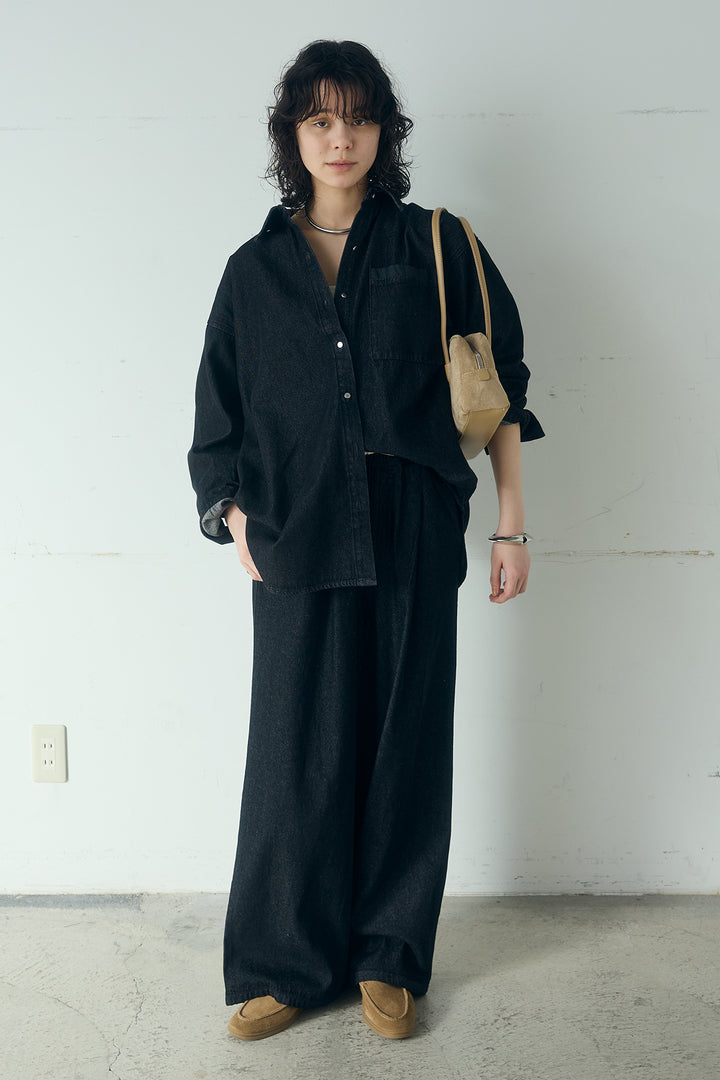 [SET]ライトオンスデニムシャツ+ライトオンスデニムルーズパンツ(2set)
