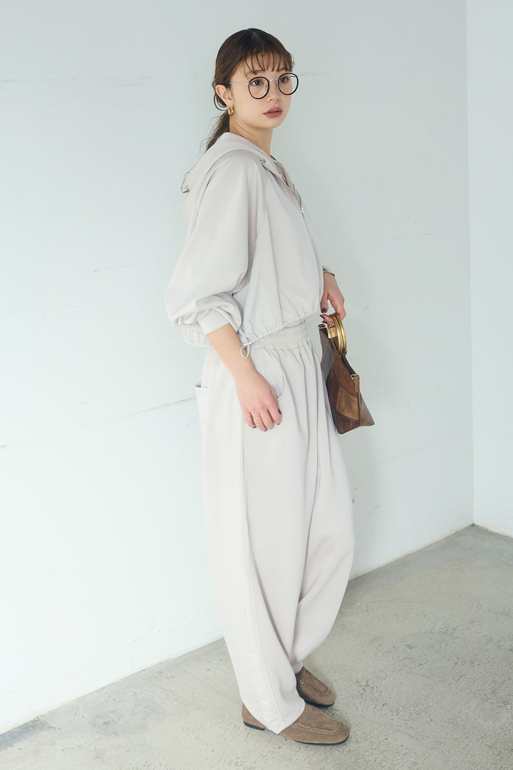 [SET]ドルマンショートフーディー+異素材切り替えスウェットパンツ(2set)