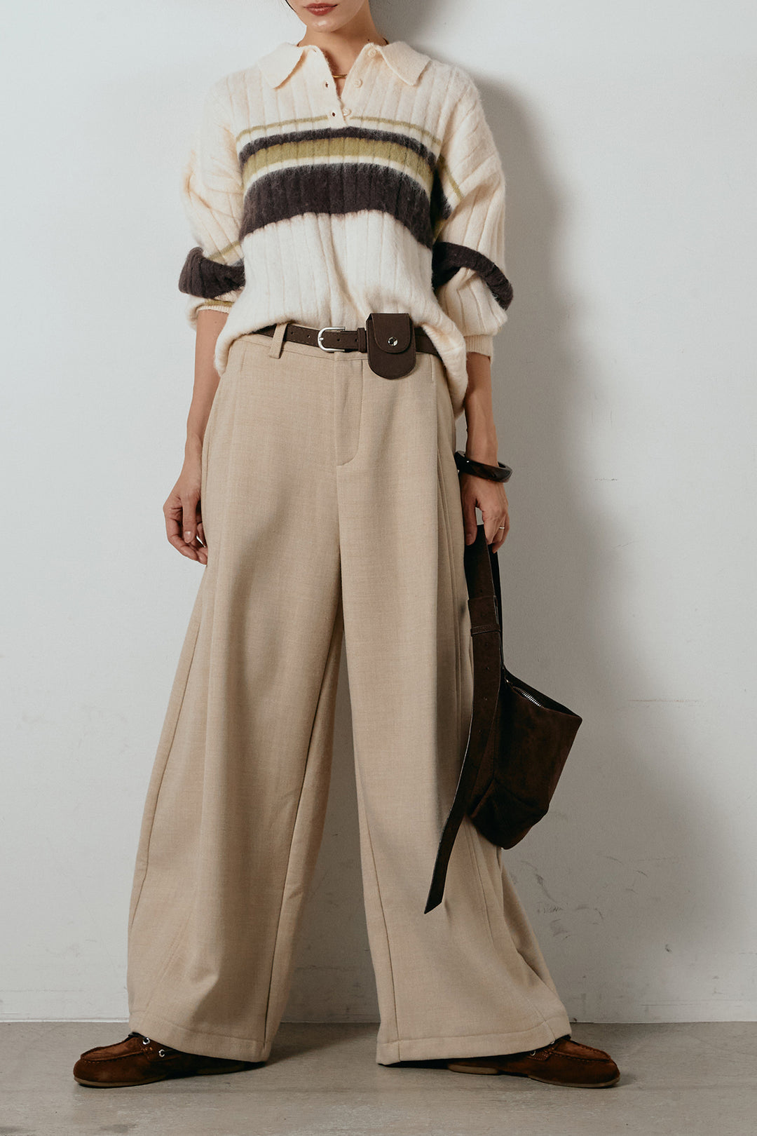 アルパカタッチボーダーポロニット/アイボリー