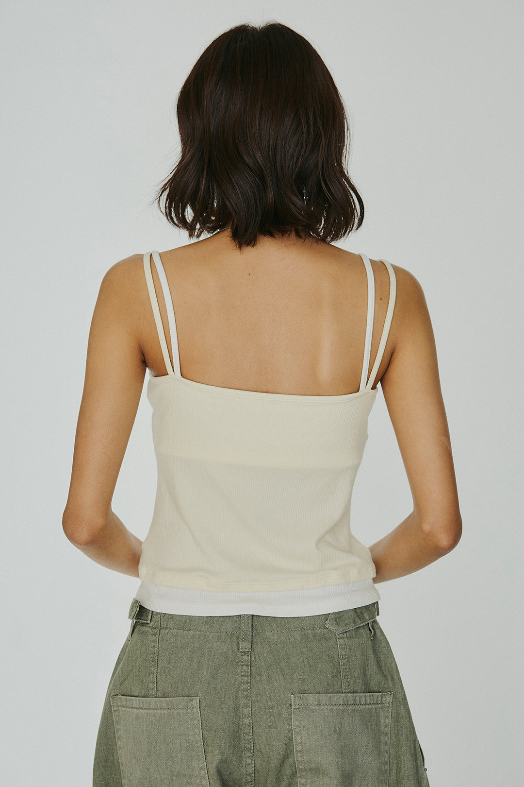 [SET]シアージャガードハーフスリーブテーラードジャケット+サイドベルトカーブワイドパンツ+配色ヘンリーネックタンクトップ(3set)