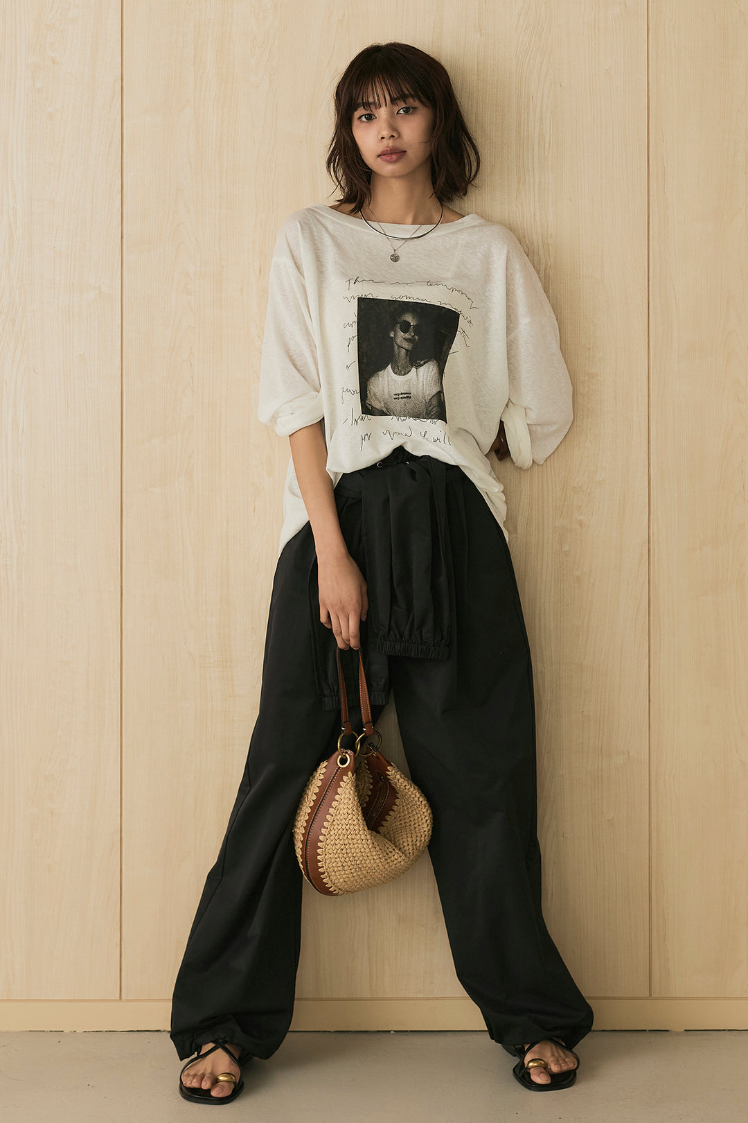 [SET]ヴィンテージグラフィックロンT+合繊ツイルスタンドウエスト巻きジョガーパンツ(2set)