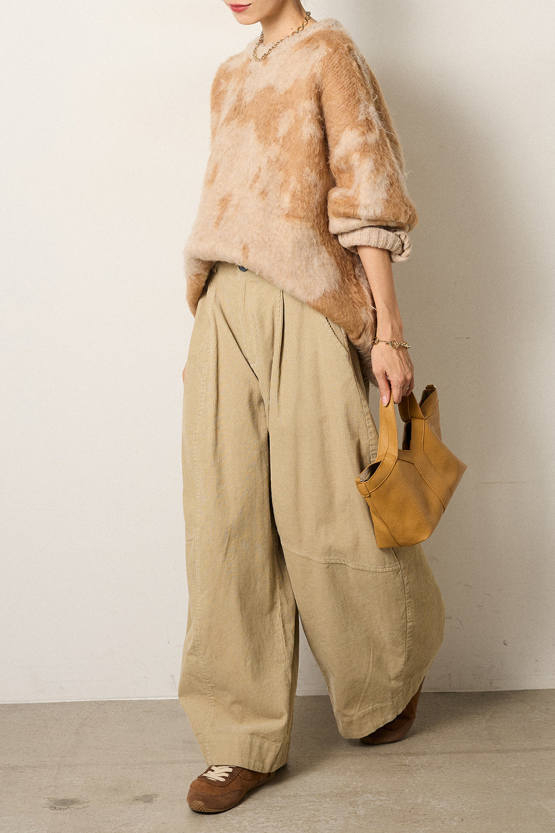 [SET]モヘアタッチマーブルニット+タック入りコーデュロイワイドパンツ(2set)