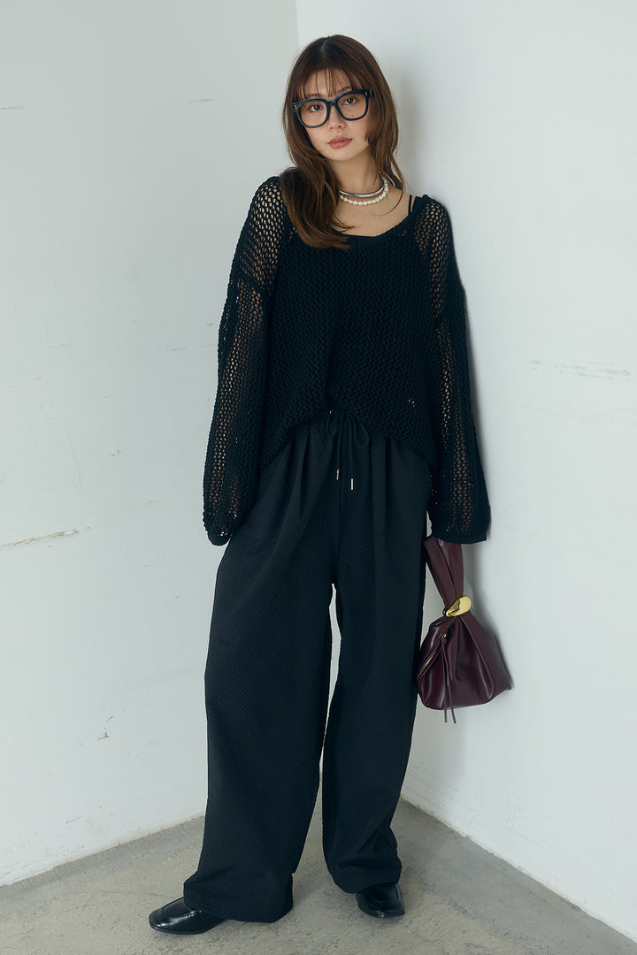 [SET]メッシュ編みビスチェセットVネックプルオーバー+シアサッカーイージーパンツ(2set)