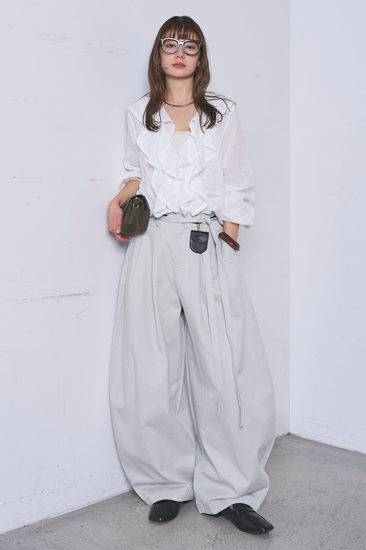 [SET]フリルボタンブラウス+紐ベルト付きカーブワイドパンツ(2set)