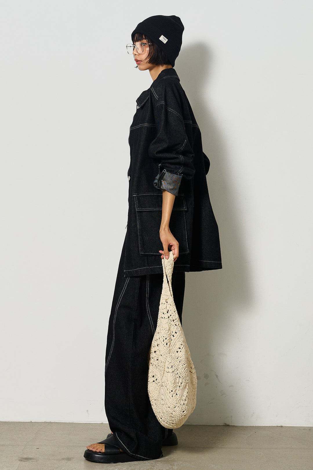 【即納】ステッチデザインデニムジップジャケット