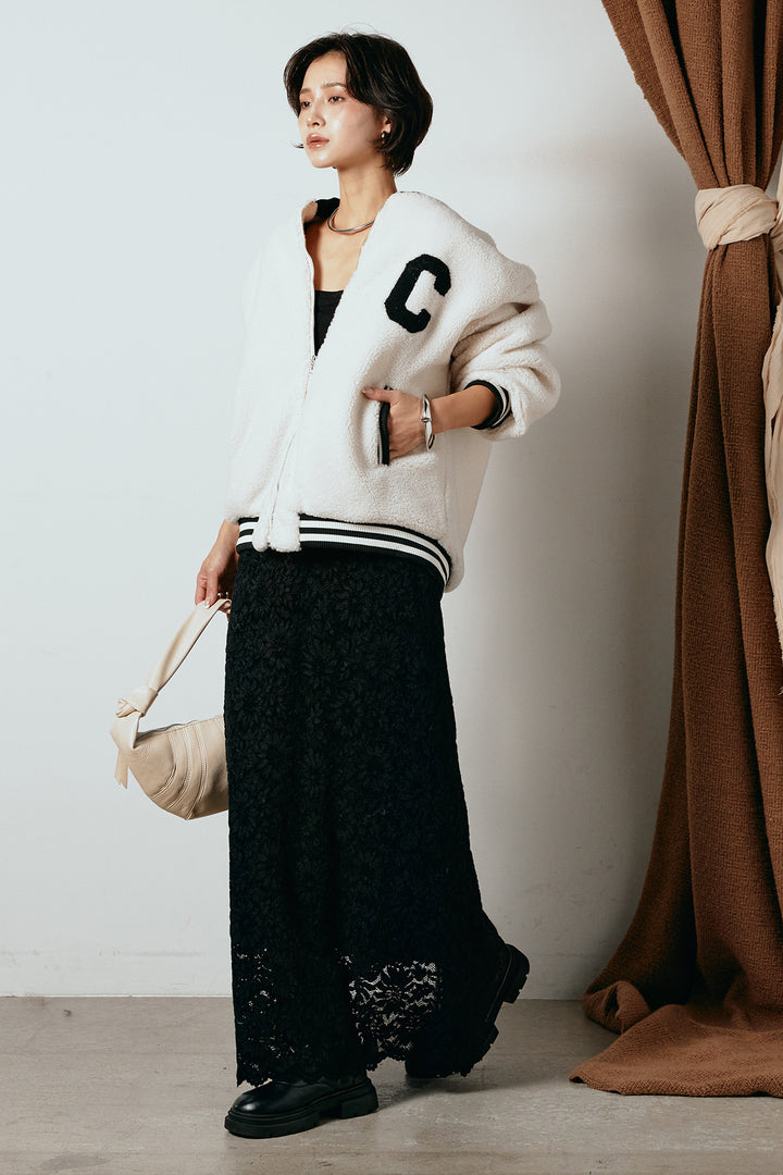 [SET]ロゴスタジャンボアブルゾン+花柄刺繍ベロアフレアスカート(2set)