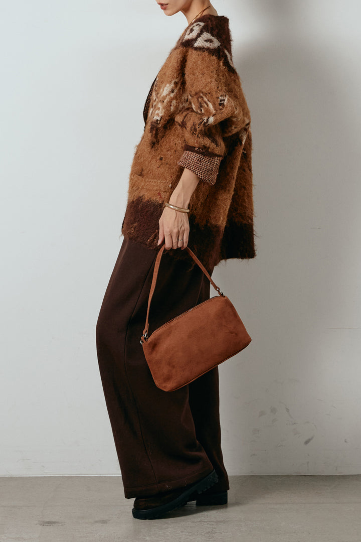 [SET]シャギーニュアンス柄ニットカーディガン+裏起毛スウェットワイドパンツ(2set)