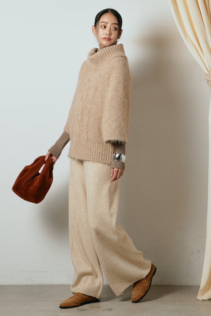 [SET]起毛ミディアムスリーブニットトップス+リブニットシームレスタートルプルオーバー+センターラインニットパンツ(3set)