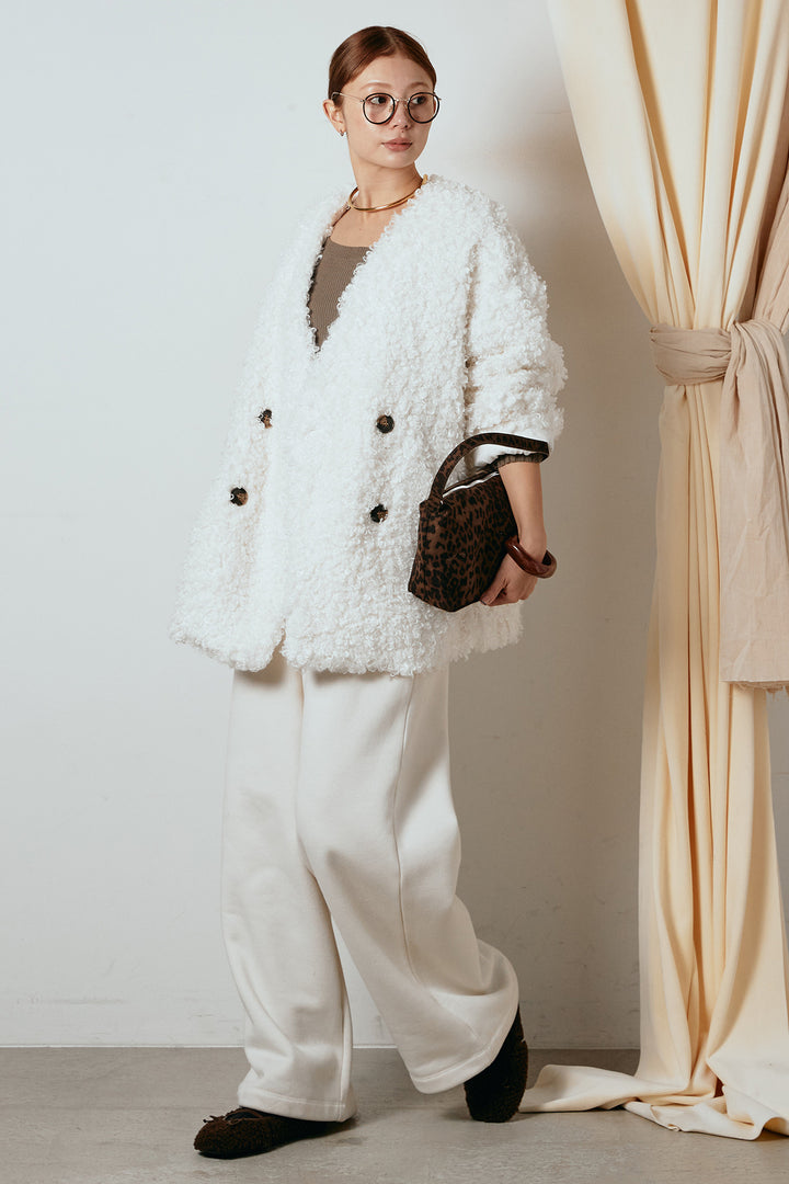 [SET]シープライクファージャケット+裏起毛スウェットワイドパンツ(2set)