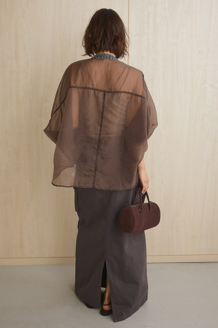 [SET]デニム切替シアードルマンシャツ+ファスナーカーゴタイトスカート(2set)