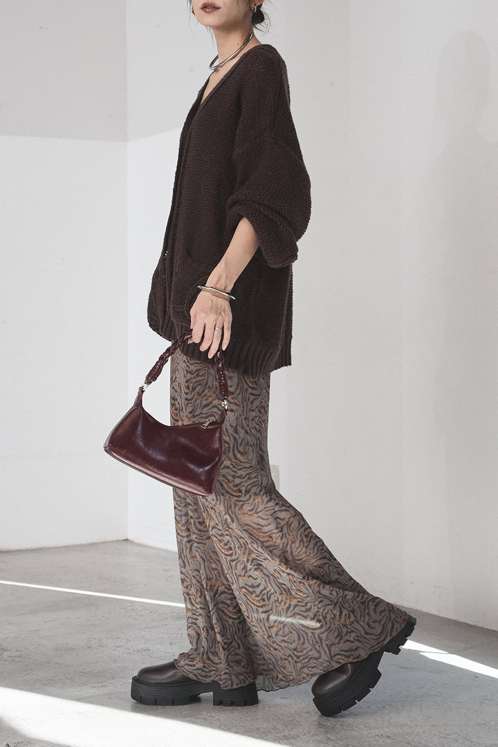 [SET]コード刺繍リラックスニットカーディガン+抽象柄ロングスカート(2set)