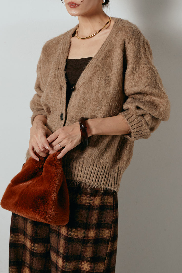 起毛ボタンニットカーディガン/カーキ