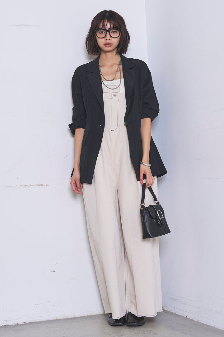 [SET]リネンブレンドテーラードシアージャケット+綿ツイルアシメサロペット(2set)