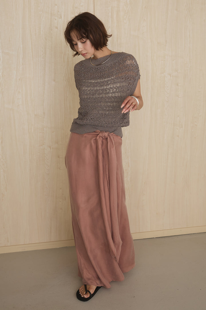 [SET]透かしレース編みフレンチニット+巻きロングスカート(2set)