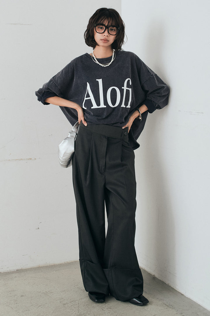 [SET]裾センタードロストロゴプリントワイドTシャツ+センタープレスセミワイドパンツ(2set)