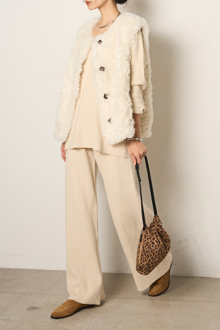 [SET]リラックスワッフルニットSETUP+ノーカラーエコファーベスト(2set)