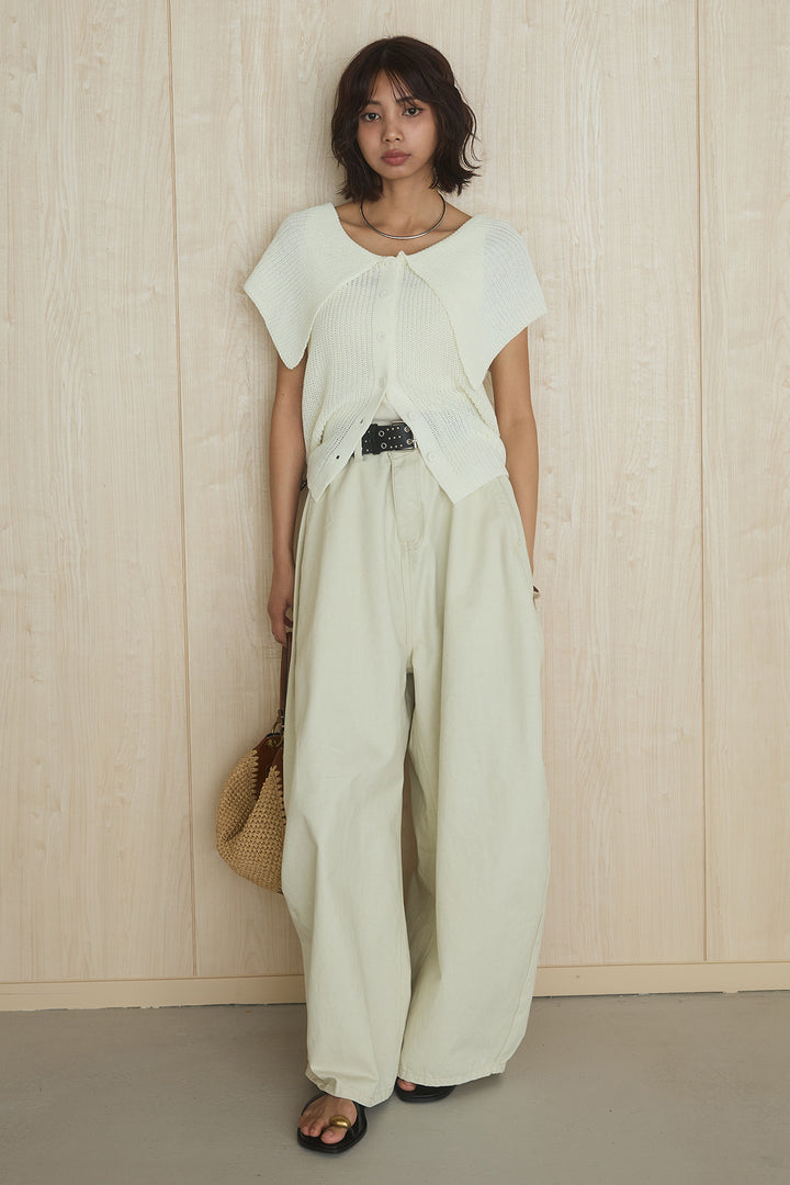 [SET]ビッグカラーボタンニットトップス+ベルト付きカラーデニムパンツ(2set)