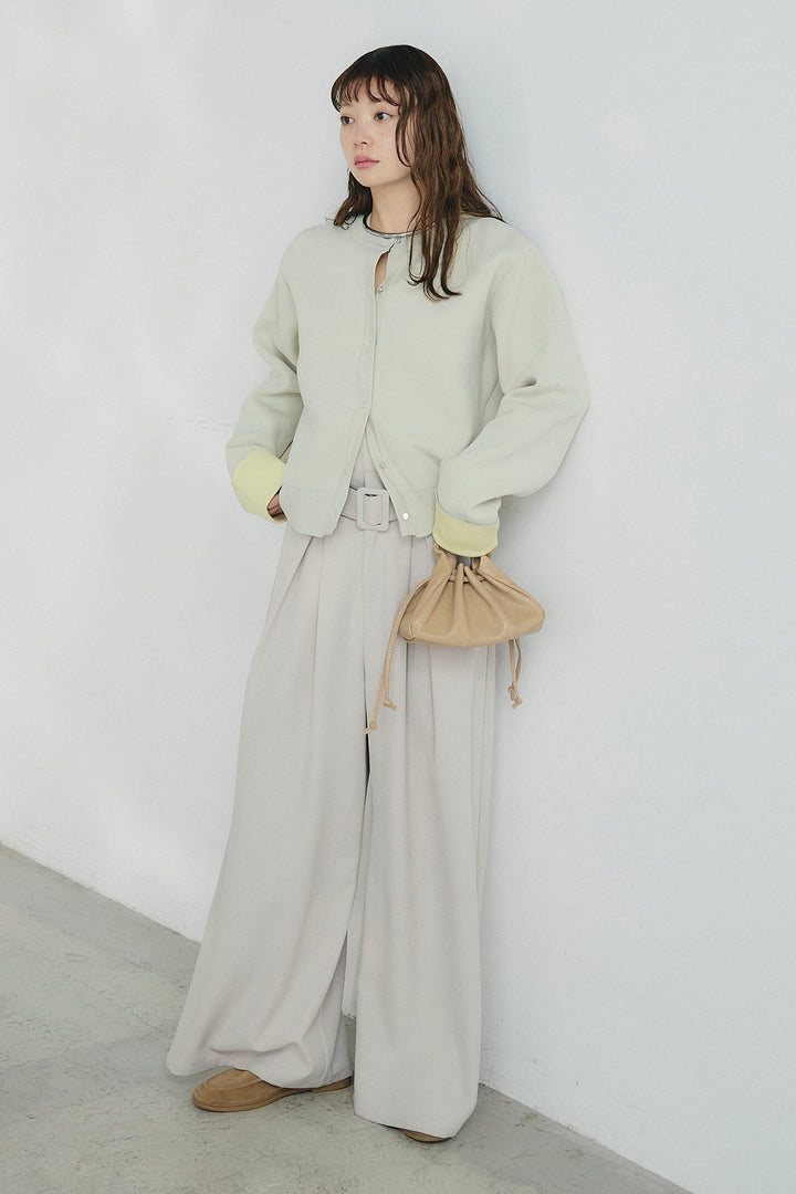 [SET]リバーシブル配色ニットカーディガン+ベルト付きツータックワイドパンツ(2set)