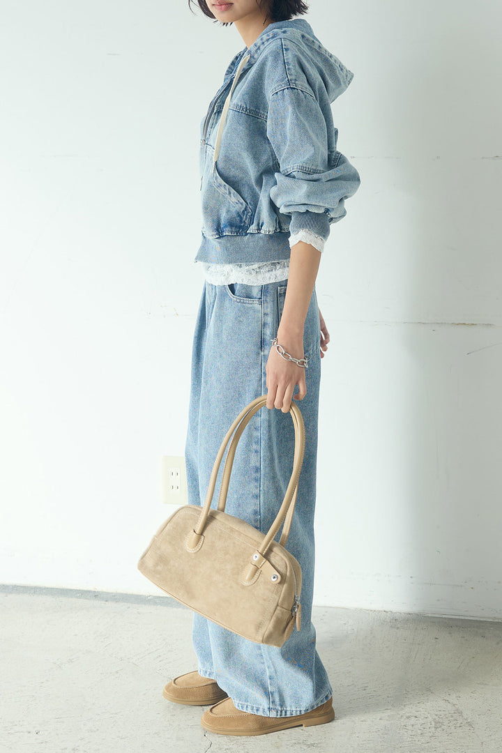 [SET]デニムダブルジップパーカーブルゾン+デニムタックカーブパンツ(2set)