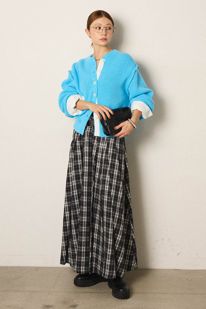 [SET]シャツドッキングニットカーディガン+ベルト付きタータンチェックプリーツスカート(2set)