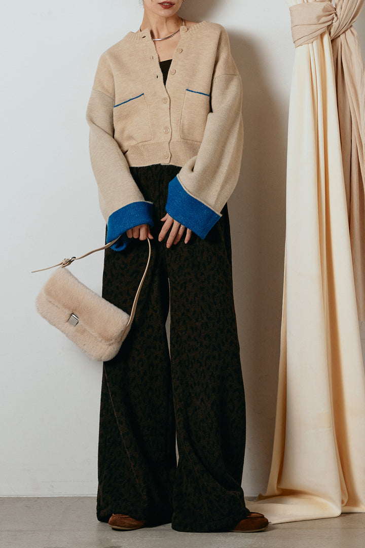 [SET]アルパカタッチダブルフェイスカーディガン+レオパードジャガードニットパンツ(2set)