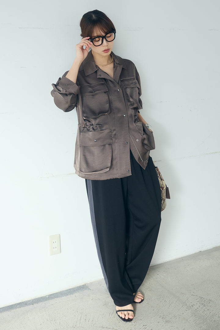 [SET]サテンライトブルゾン+異素材切り替えスウェットパンツ(2set)