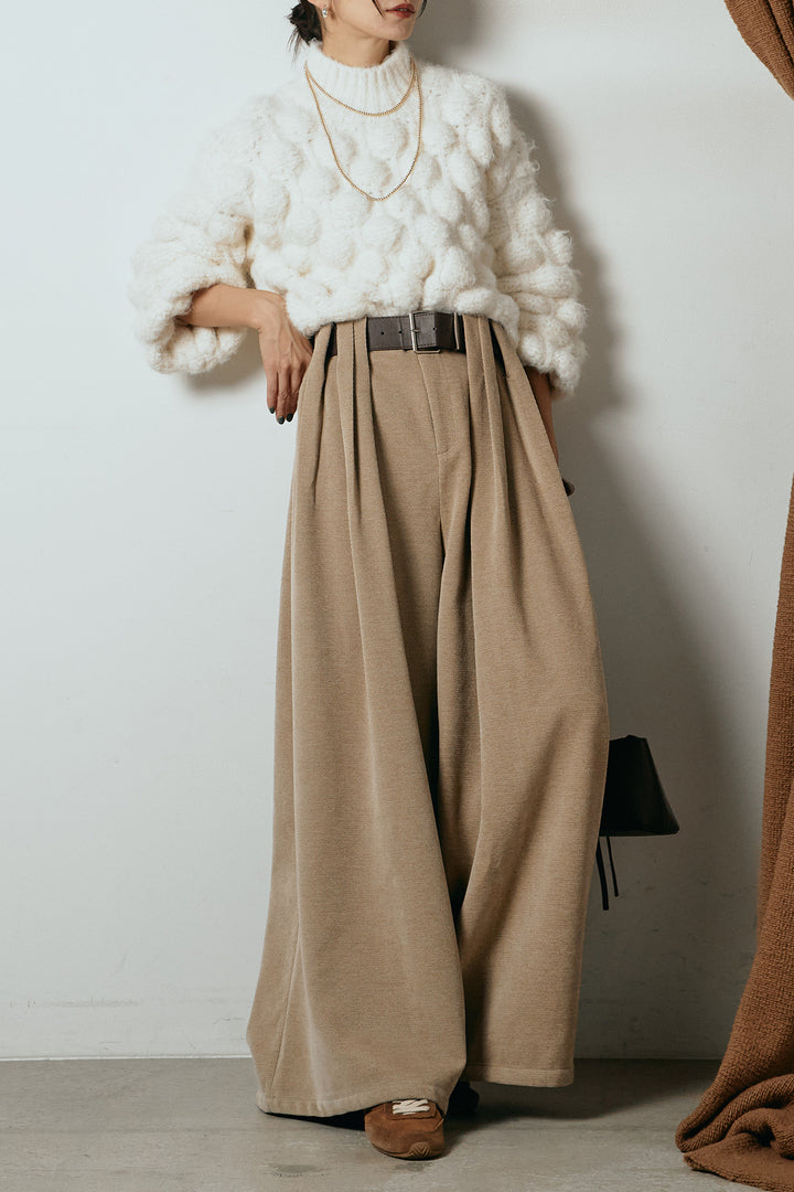 [SET]ボリュームポップコーンニットトップス+ベルトループコーデュロイワイドパンツ(2set)