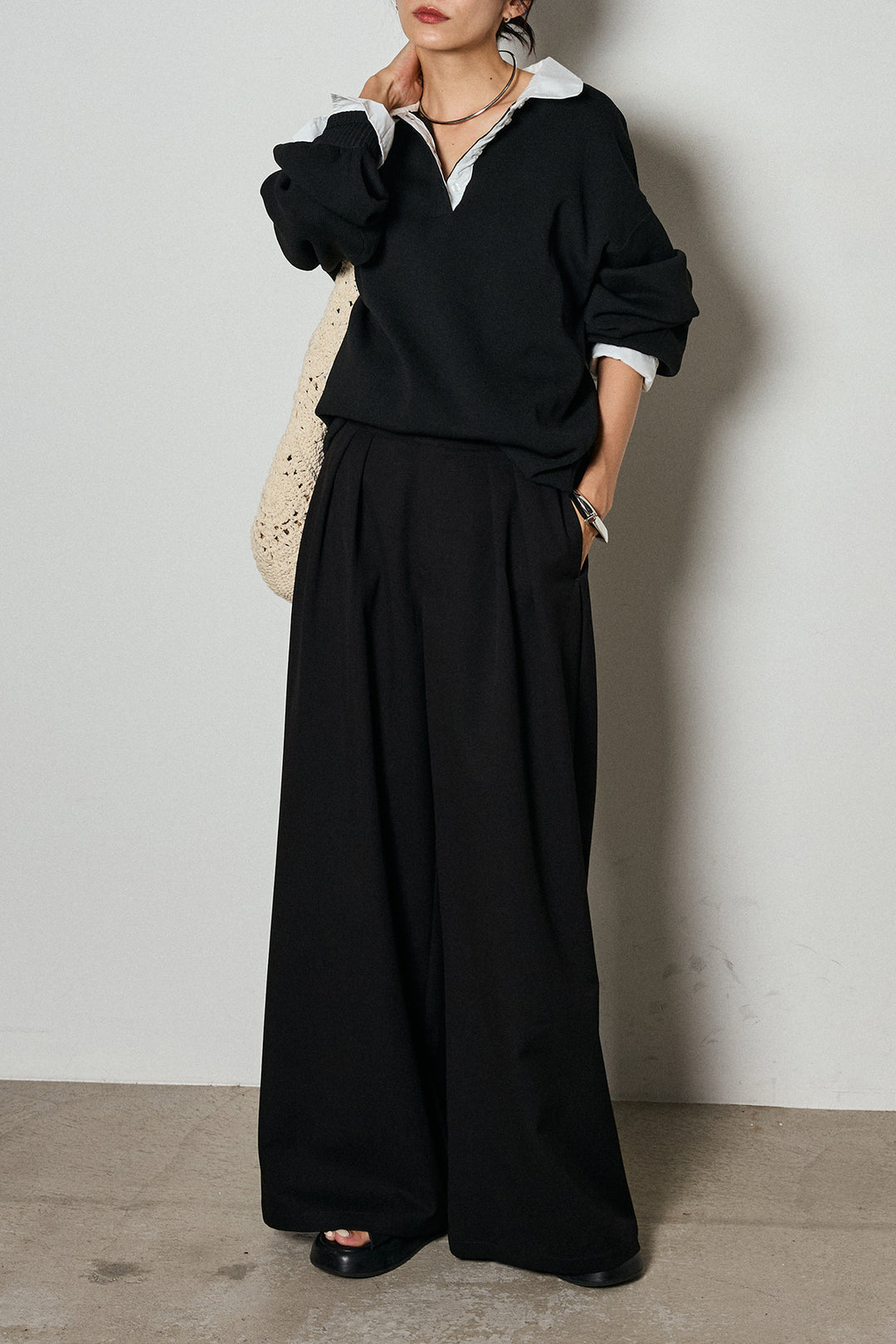 【即納】ウエストベルト付きタックワイドパンツ