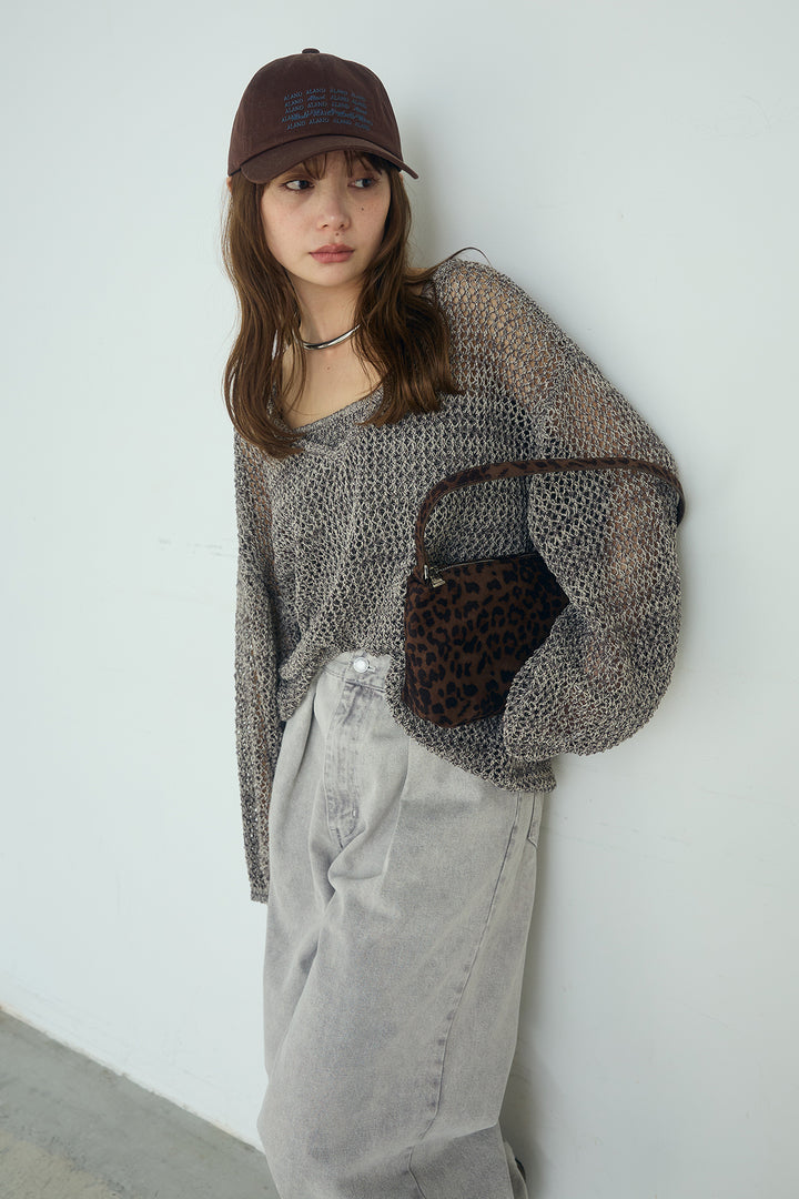 [SET]メッシュ編みビスチェセットVネックプルオーバー+カラーデニムタックカーブパンツ(2set)