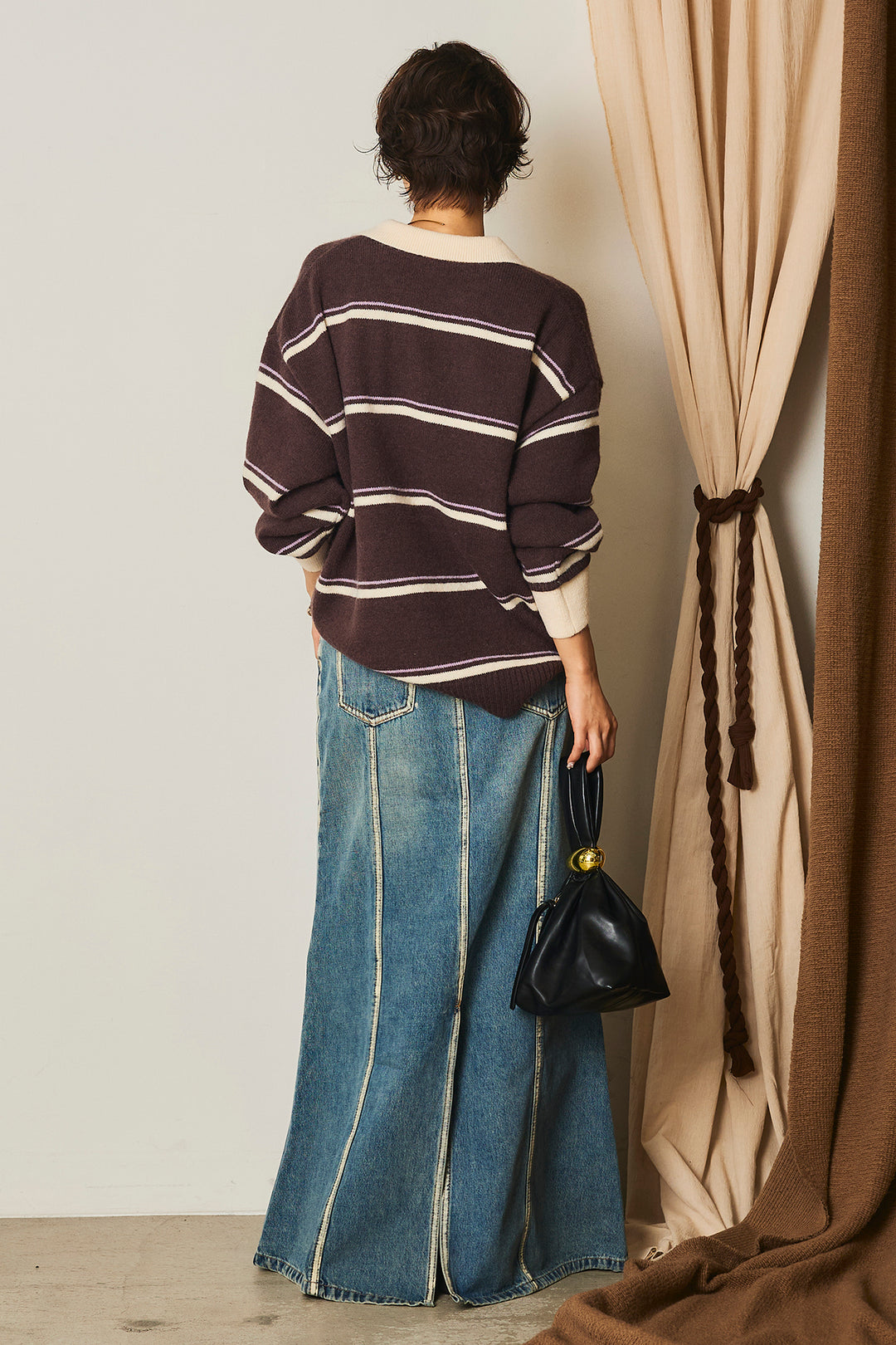 【即納】フェイクレザー太ベルト付きデニムワイドスカート