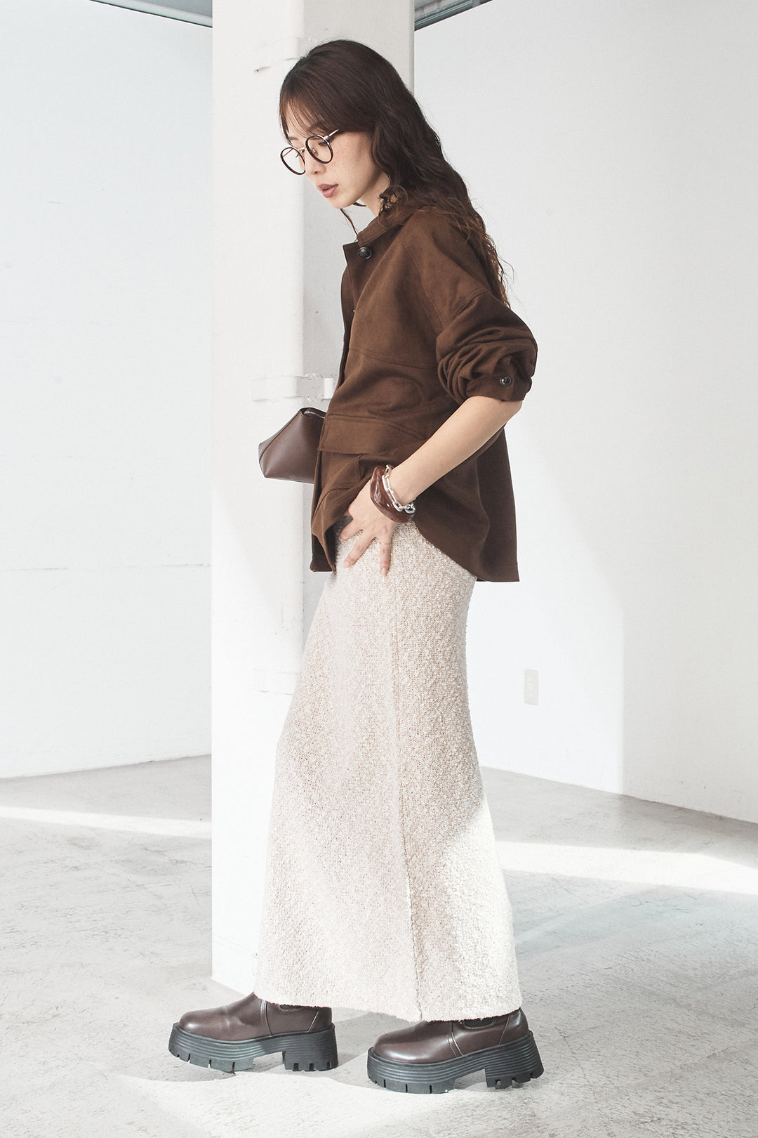 [SET]デカポケスエポンジャケット+ツイード風MIXスラブスカート(2set)