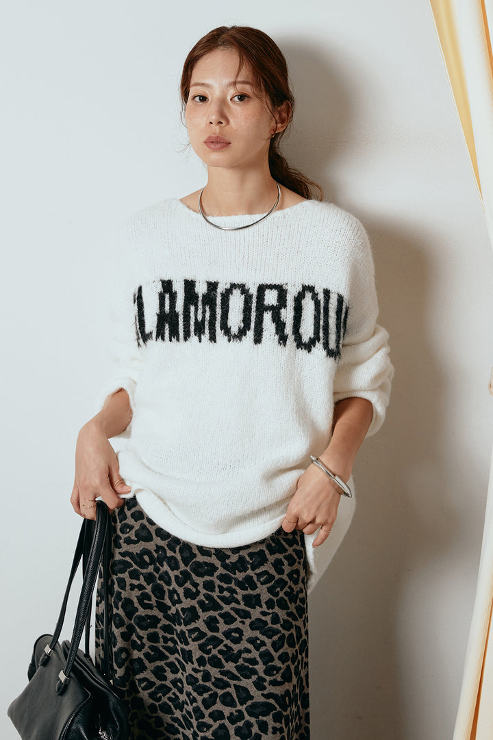 [SET]フロントロゴデザインニットトップス+レオパードロングスカート(2set)