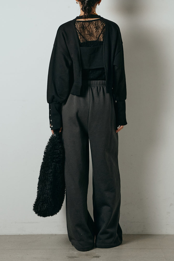 [SET]裏毛バックオープンプルオーバー+ストレッチレースクルーネックインナー(2set)