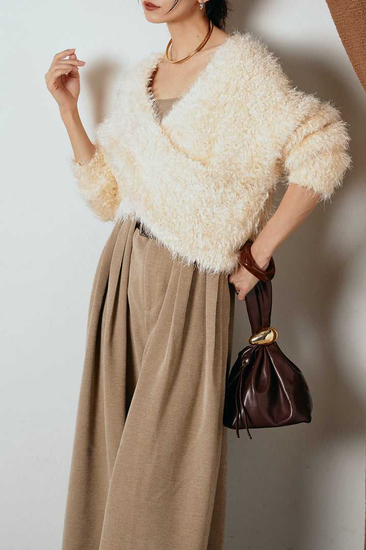 [SET]シャギークロスニットトップス+ベルトループコーデュロイワイドパンツ(2set)