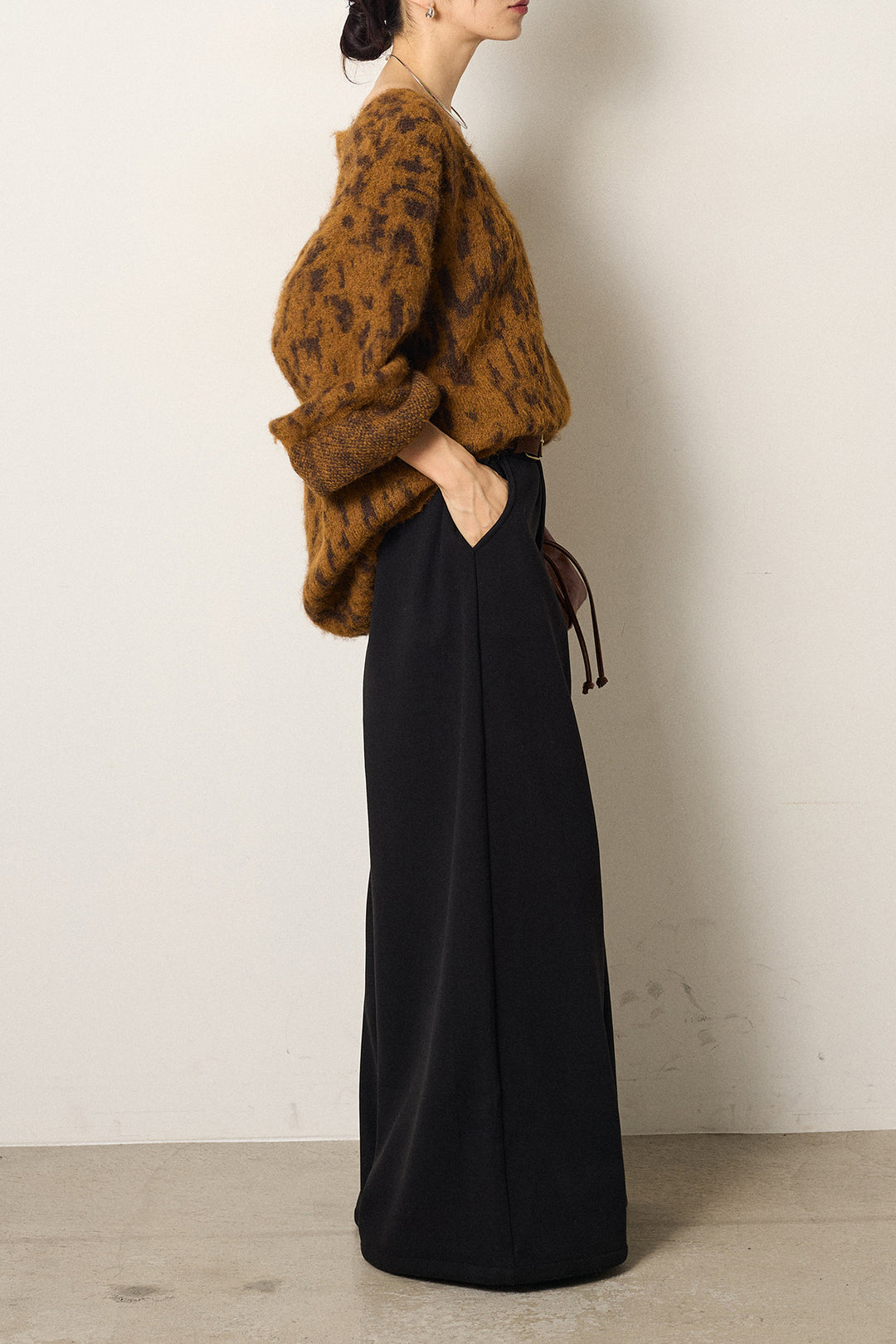 [SET]フラッフィーレオパードシャギーニット+サイドベルトパンツ(2set)