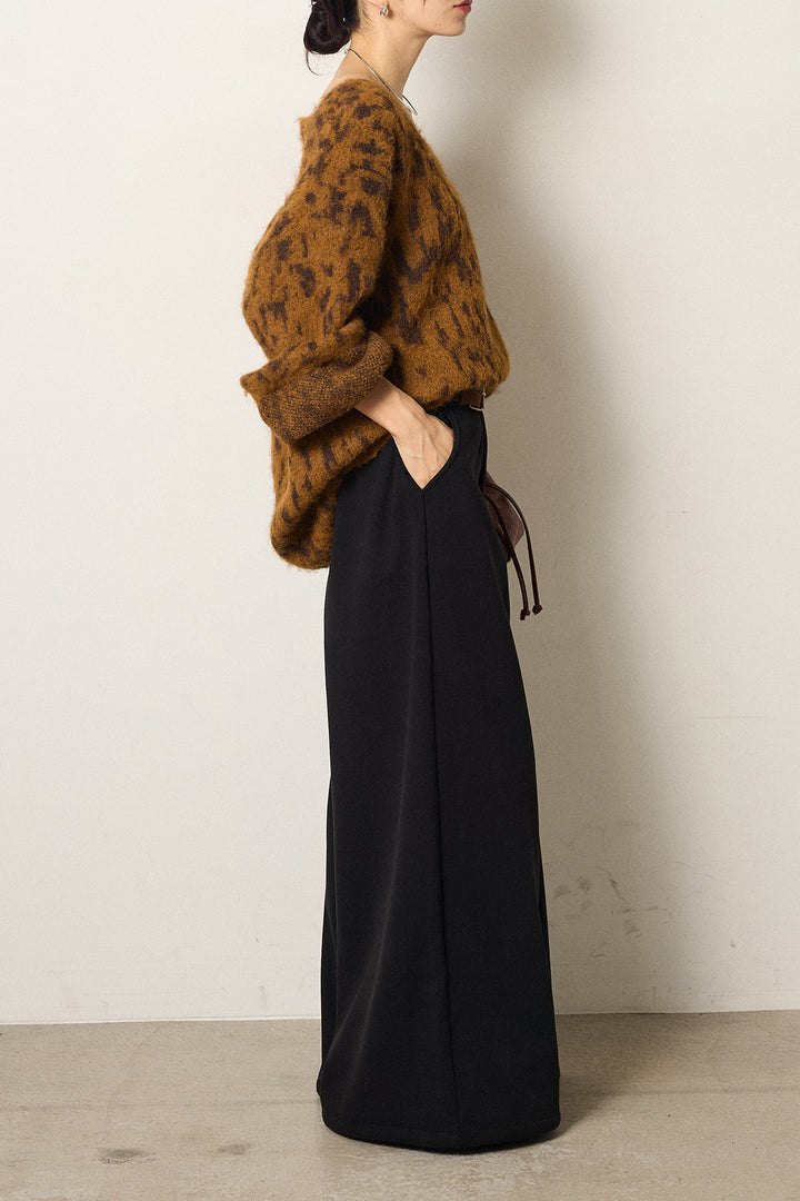 [SET]フラッフィーレオパードシャギーニット+サイドベルトパンツ(2set)