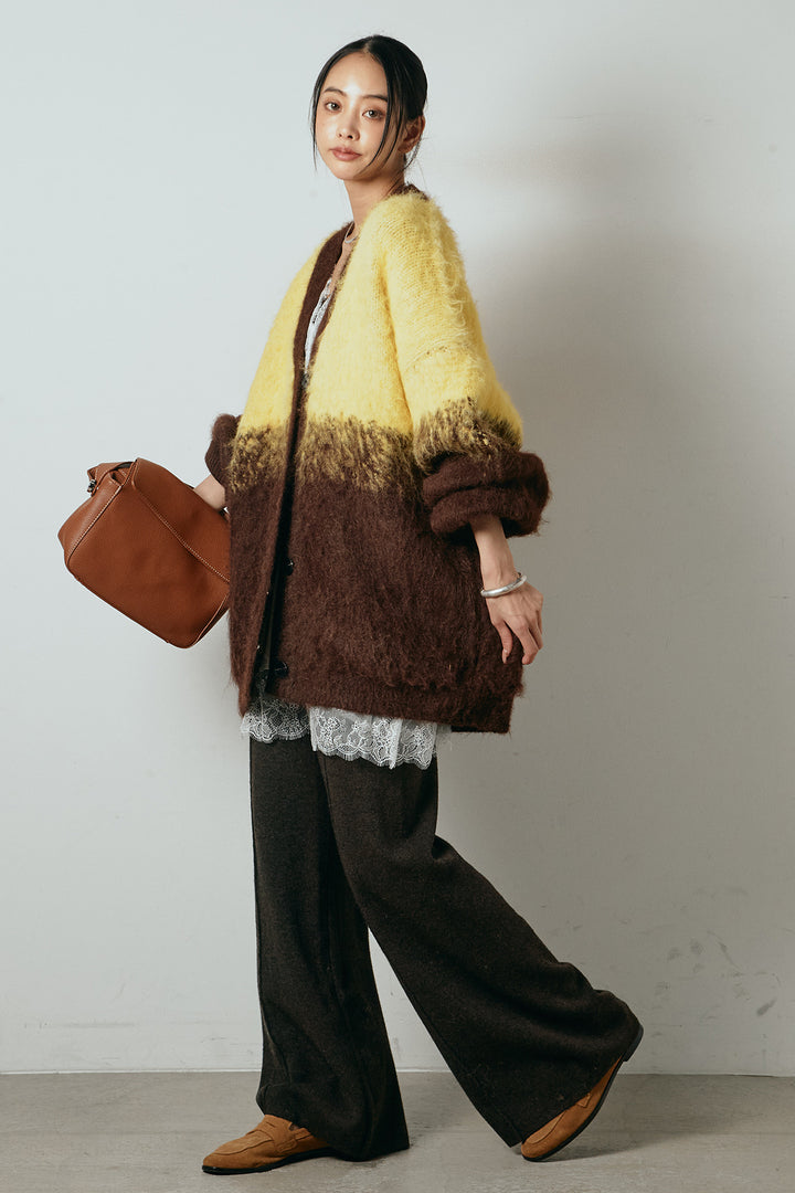 [SET]起毛グラデーションニットカーディガン+センターラインニットパンツ(2set)