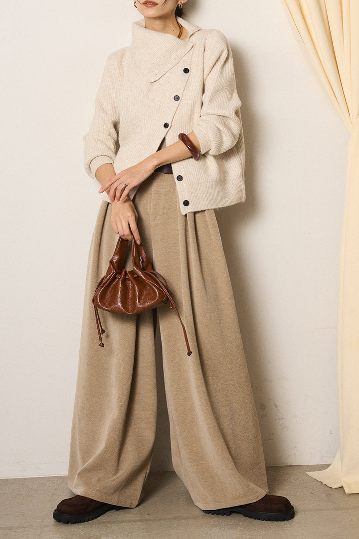 [SET]ボタンデザインネックニットプルオーバー+ベルトループコーデュロイワイドパンツ(2set)