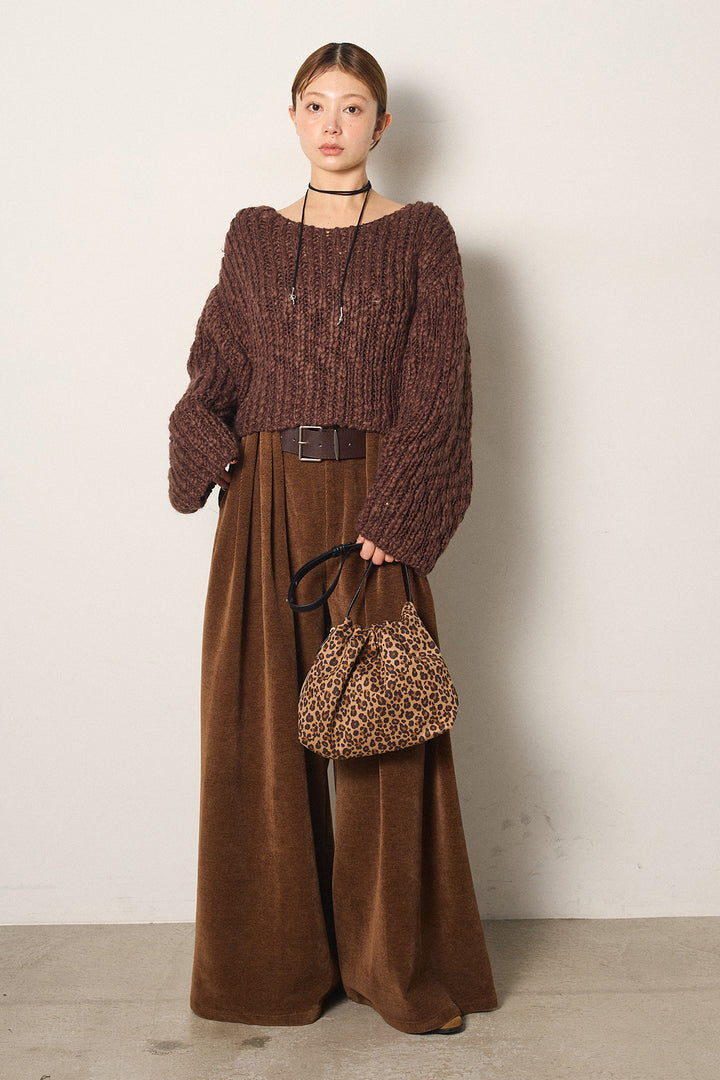 [SET]チャンキースラブニットクロップドプルオーバー+ベルトループコーデュロイワイドパンツ(2set)
