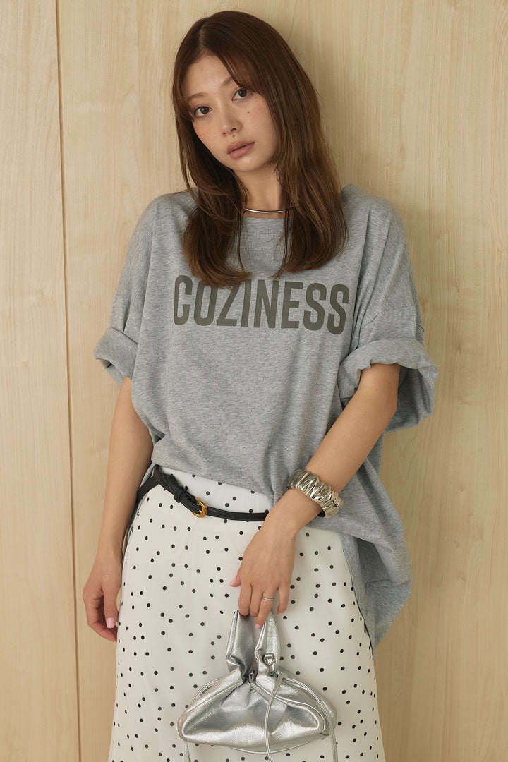 [SET]プリントロゴチュニックTシャツ+ドットサテンナロースカート(2set)