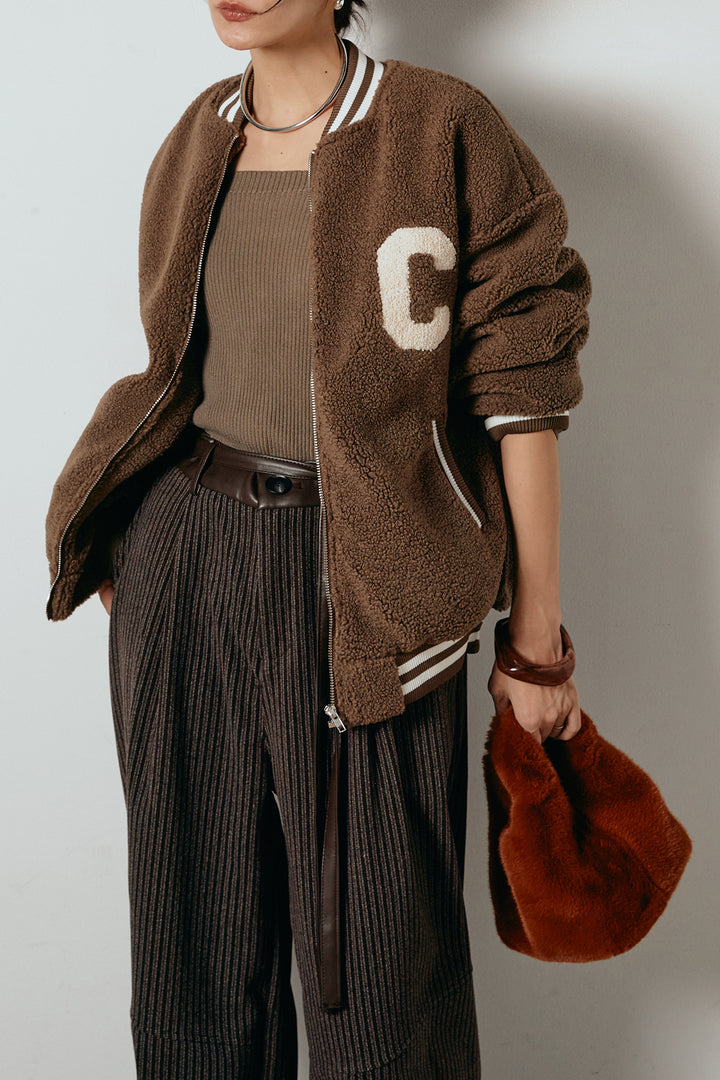 [SET]ロゴスタジャンボアブルゾン+レザーライク配色ストライプパンツ(2set)